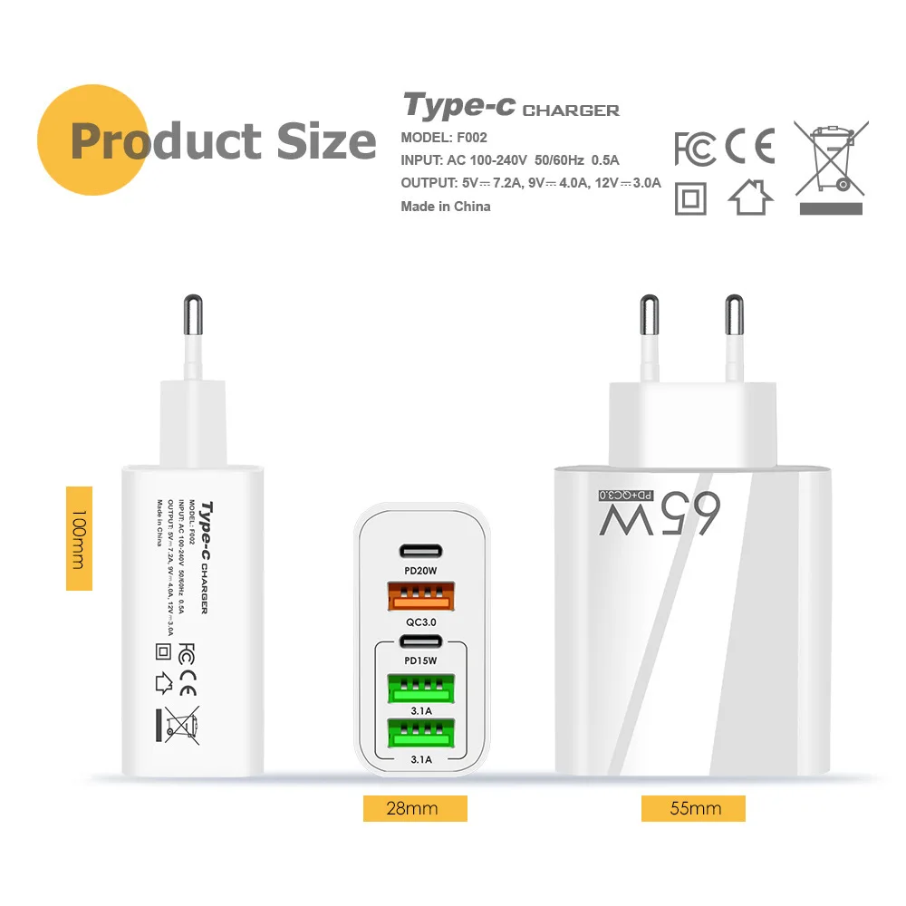Зарядное устройство USB Type-C, 65 Вт