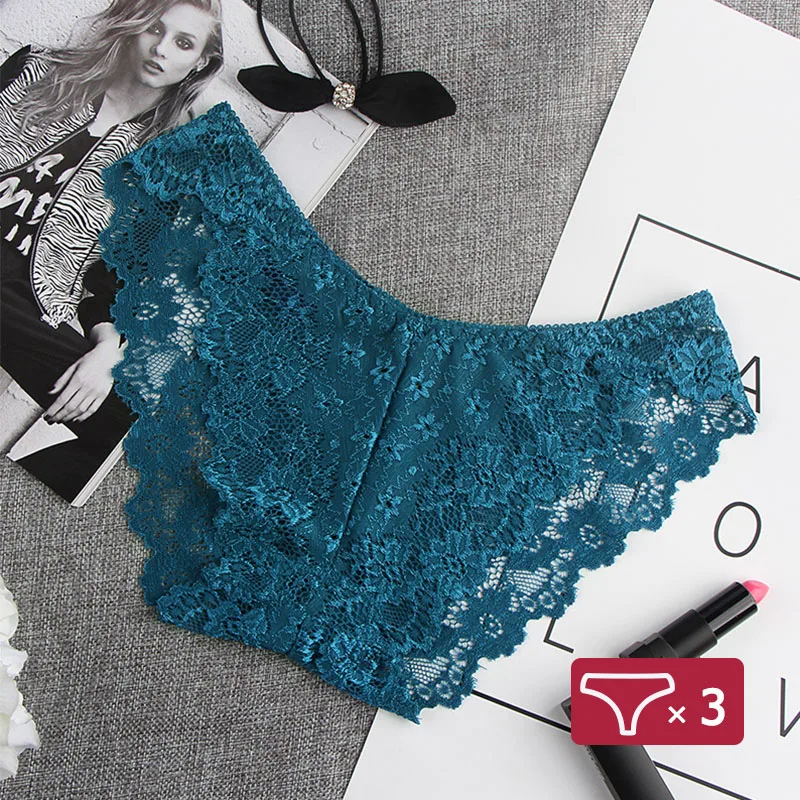 

3 шт., женские кружевные трусики с заниженной талией