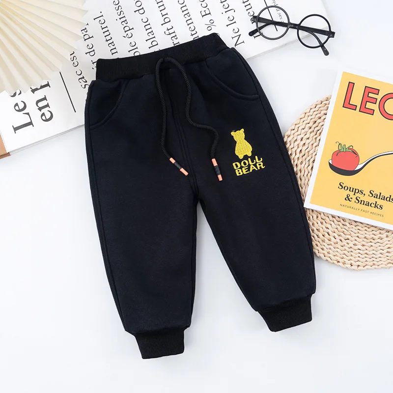 

New Autumn Winter Baby Girls Thickening Pants Toddler Boys Plush Cotton Sport Trousers Fashion Cartoon Bear Pants Kids Clothes