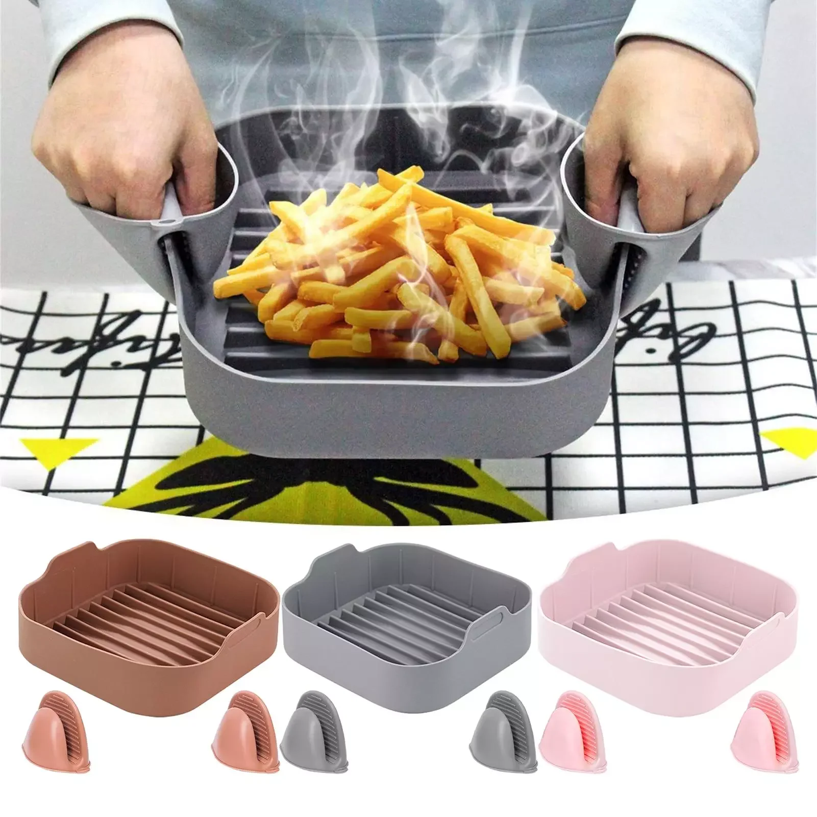 

Air Fryer Silicone Liners Non-Stick Air Fryers Basket Reusable Replacement Of Flammable Parchment Liner Paper Oven Accessories