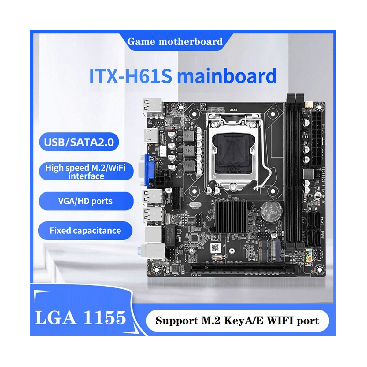 

H61S (H61) LGA1155 Motherboard+I3 2120 CPU+Thermal Grease Support 2XDDR3 RAM Slot NVME M.2 Port+WIFI Port USB2.0 SATA2.0