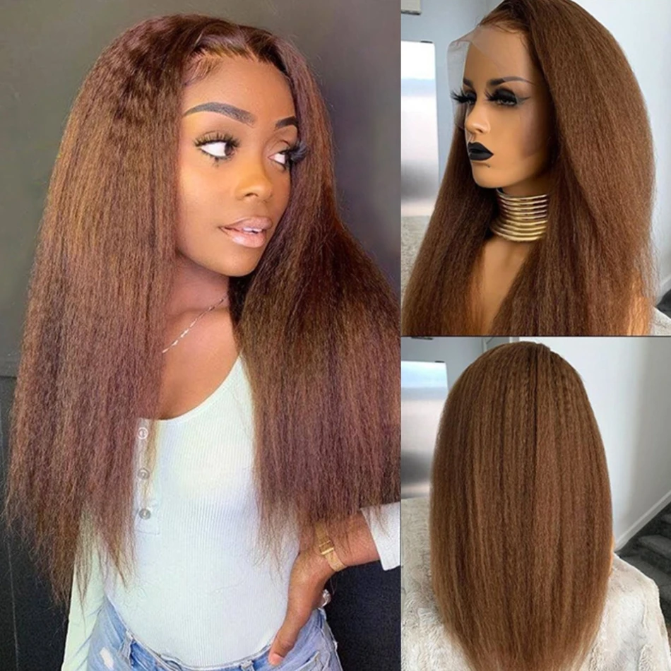 

Unice Hair Brazilian Kinky Straight Lace Front Wig For Women Human Hair Wigs 13x4 Lace Frontal Wigs Reddish Brown 33B Glueless