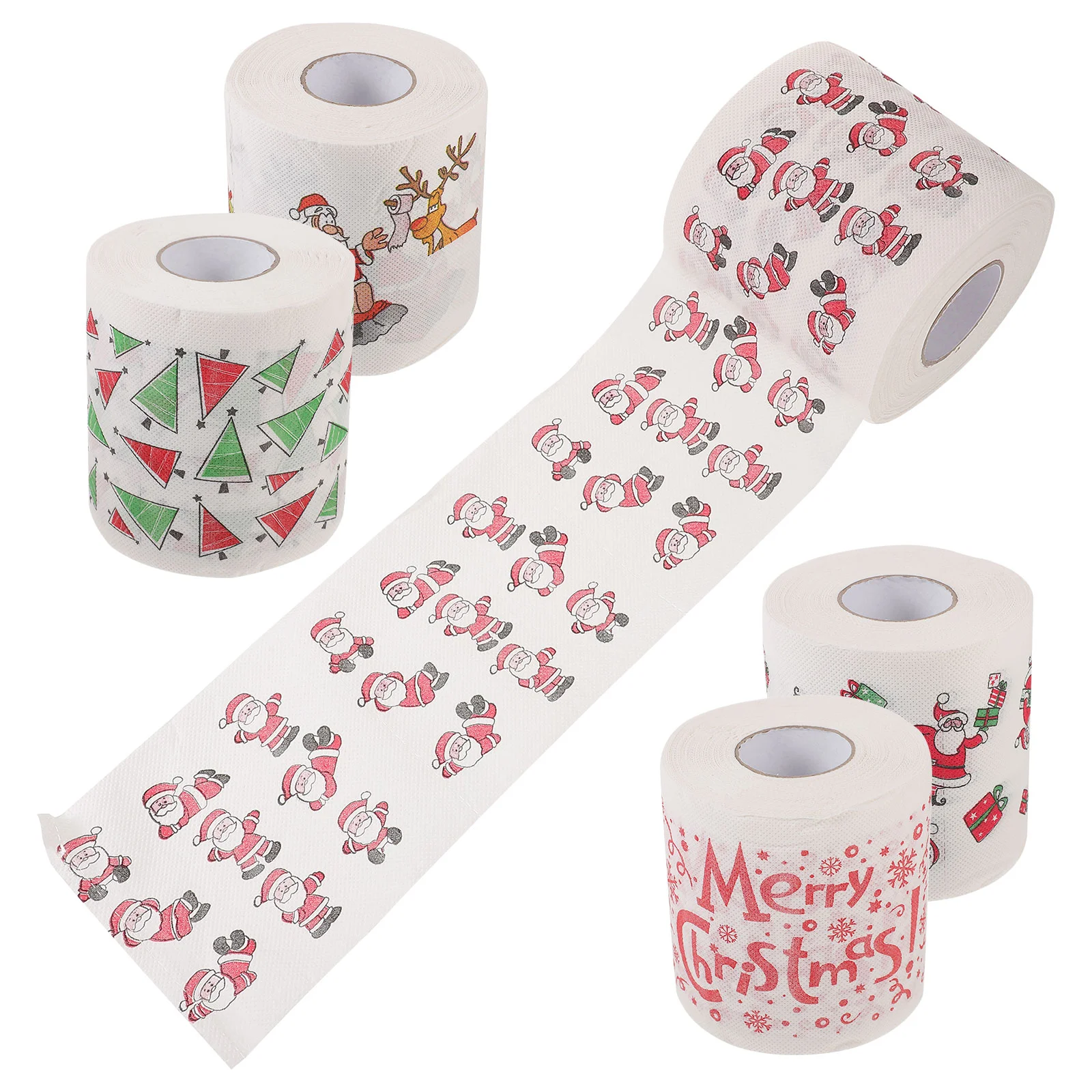 

5 Rolls Christmas Toilet Paper Towels Napkins Tissue Decorations Supplies Virgin Wood Pulp Party