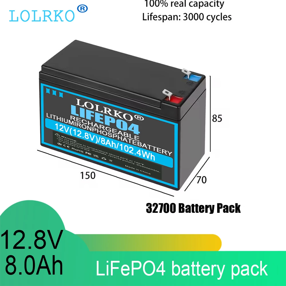 Фото Аккумулятор литий-железо-фосфатный LiFePO4 12В 8Ач с BMS 10А для эхолотов, скутеров, фонарей, детских электромобилей №1