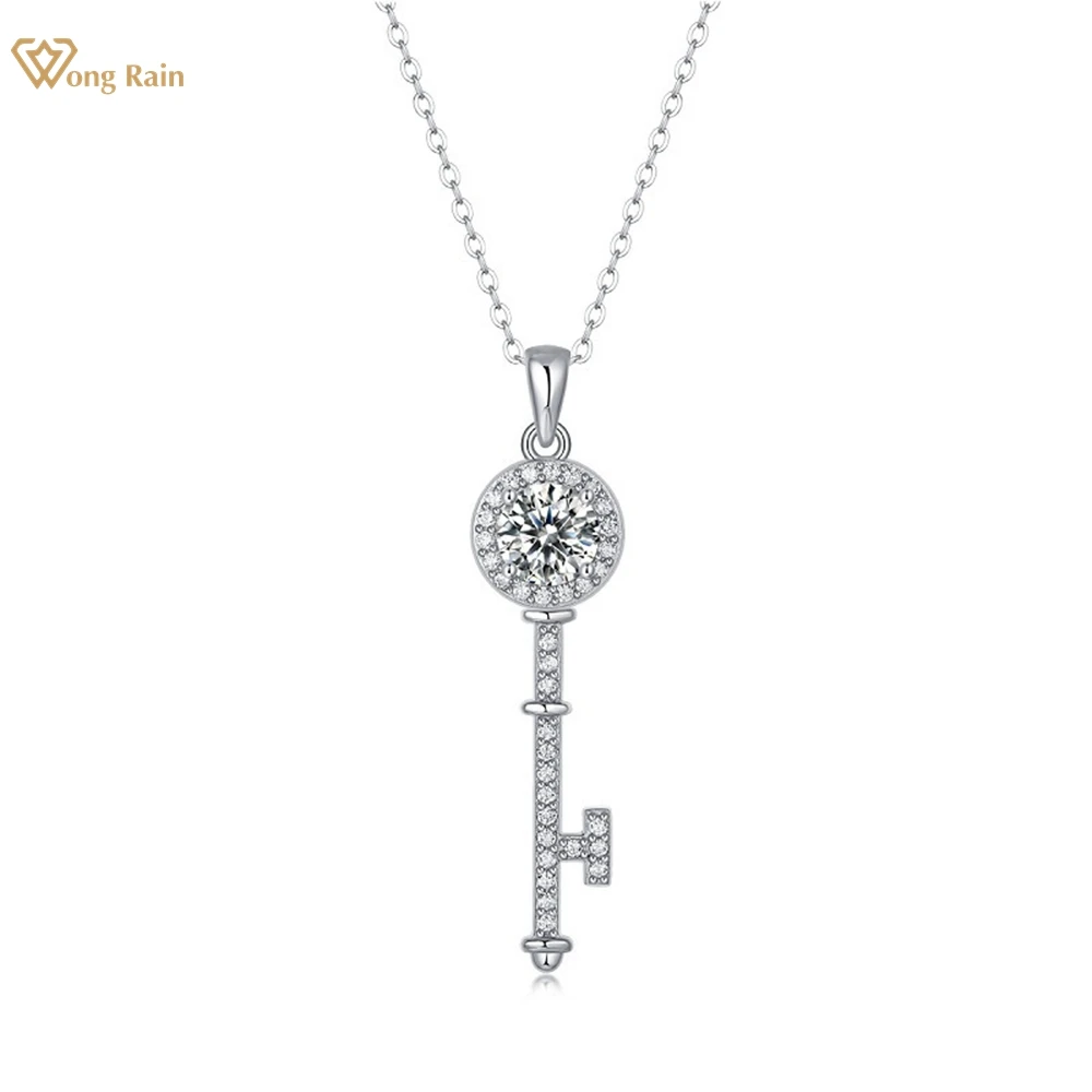 

Wong Rain 100% 925 Sterling Silver VVS1 3EX Round 6.5MM Real Moissanite Diamonds Gemstone Key Pendent Necklace Fine Jewelry GRA