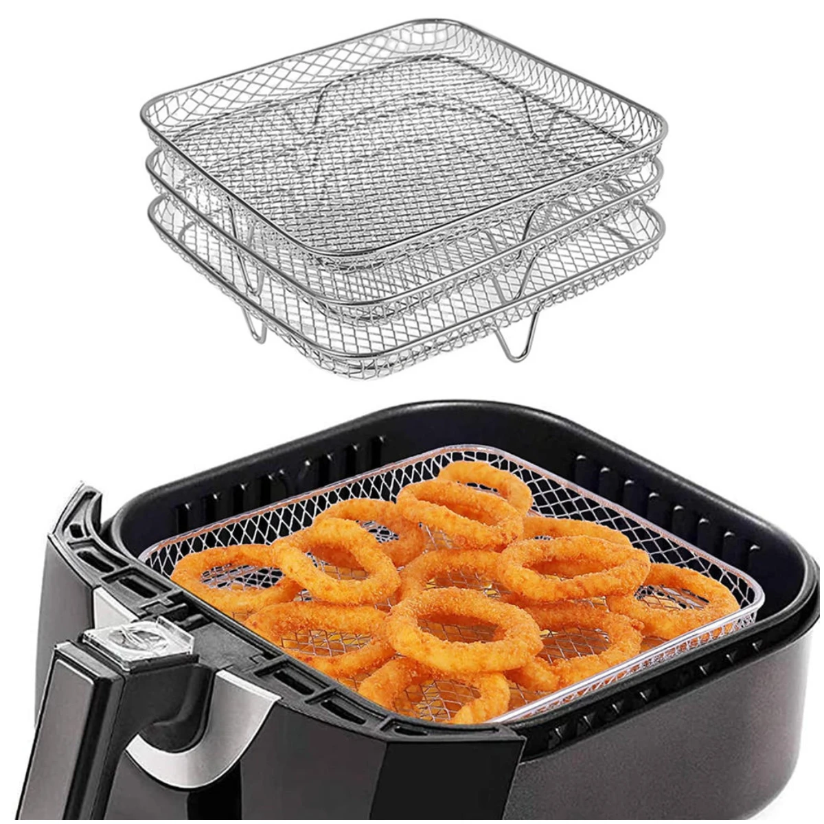 

3 Layer Air Fryer Grill Stainless Steel Kitchen Baking Rack Stand Multipurpose Air Fryer Rack Accessories