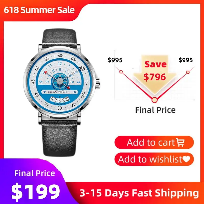 

2021 Seagull Men's Watch Automatic Mechanical Watch Casual Business Belt Calendar Men's Watch 819.93.6051 Artist Series