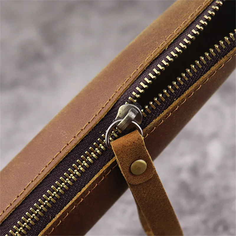 Crazy horse cowhide retro simple stationery bag pencil ballpoint pen pen storage bag stationery box handmade genuine leather bag