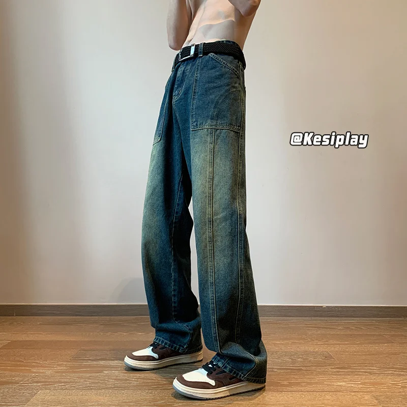 Blue Baggy Jeans Men Fashion Retro Casual Straight Jeans Men Japanese Streetwear Hip Hop Loose Denim Pants Mens Trousers M-3XL