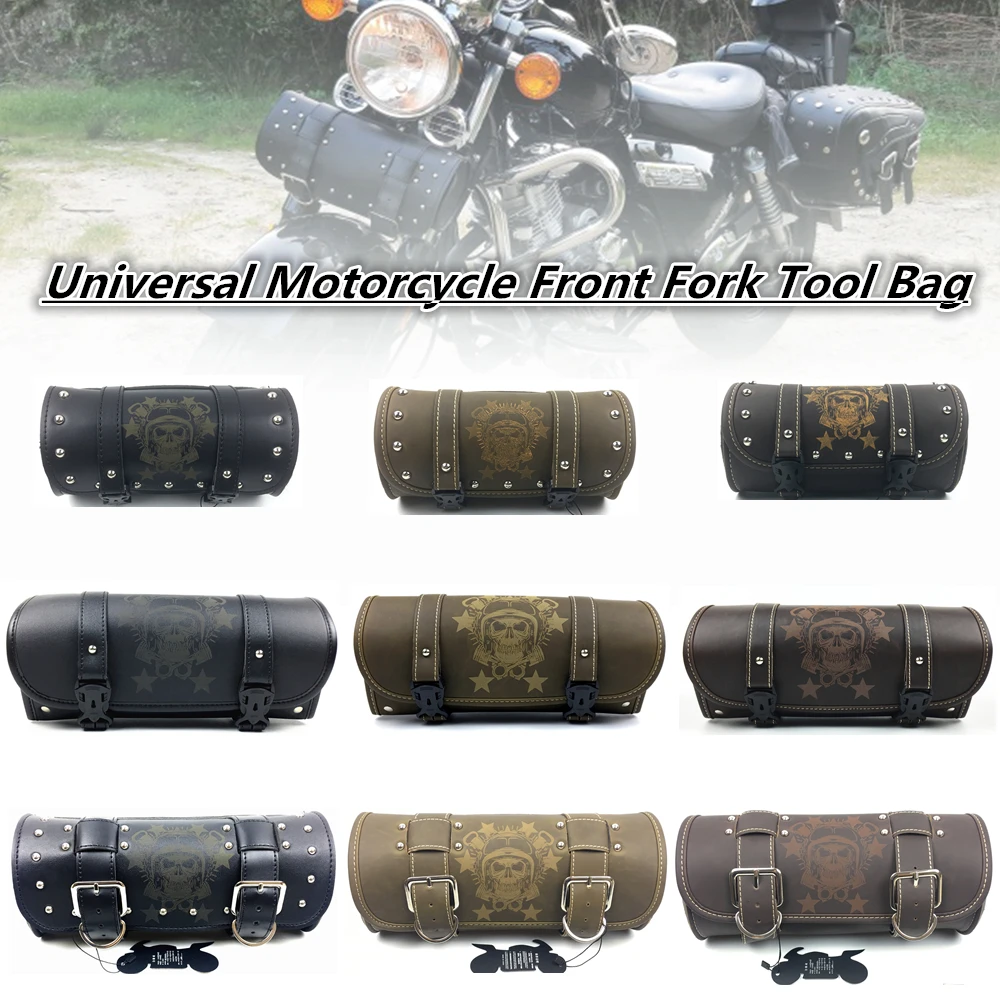

Universal Skull Black Retro Brown Motorcycle Tool Bag Front Fork Handlebar Saddlebag Roll Barrel Racing Tail Barrel Storage