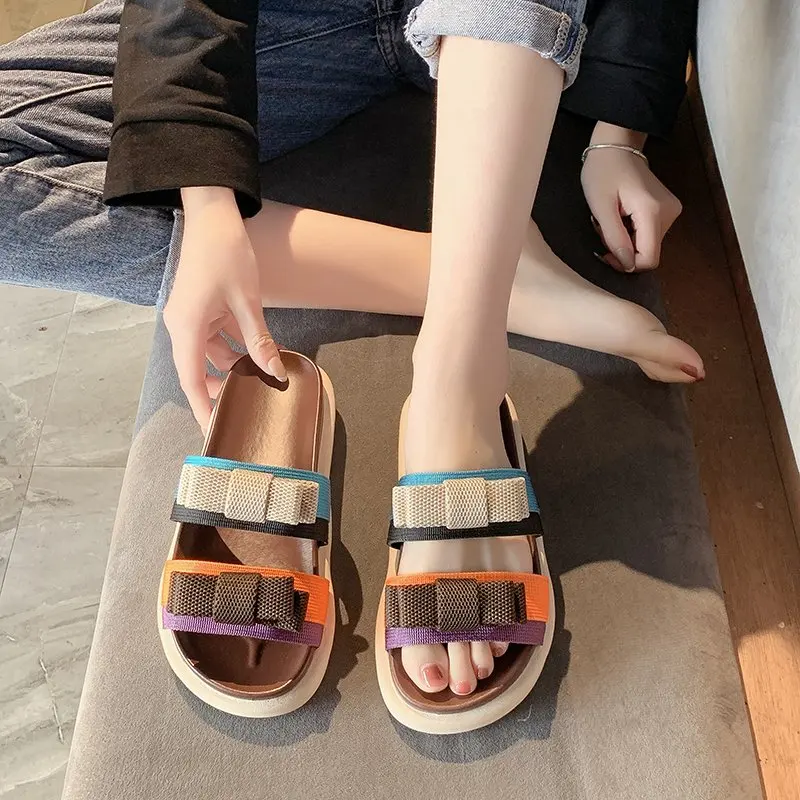 

Butterfly-Knot Low Female Shoes Ladies' Slippers Summer Clogs Woman Platform Luxury Slides Multicolored Sandals 2022 Beach Flat