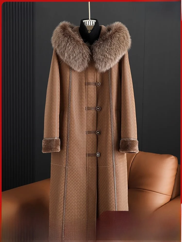 Qiti 2024 новая зимняя шуба с воротником из лисьего меха модное женское пальто