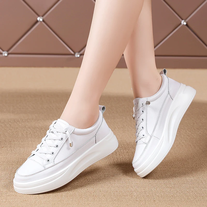 Big Size Women Sneakers Autumn Leather Light White Sneaker Female Platform Vulcanized Shoes Spring Casual Breathable Sports Shoe
