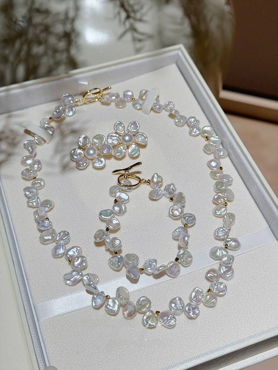 Цветы 8-9 мм жемчужное ожерелье в стиле барокко с лепестками браслет