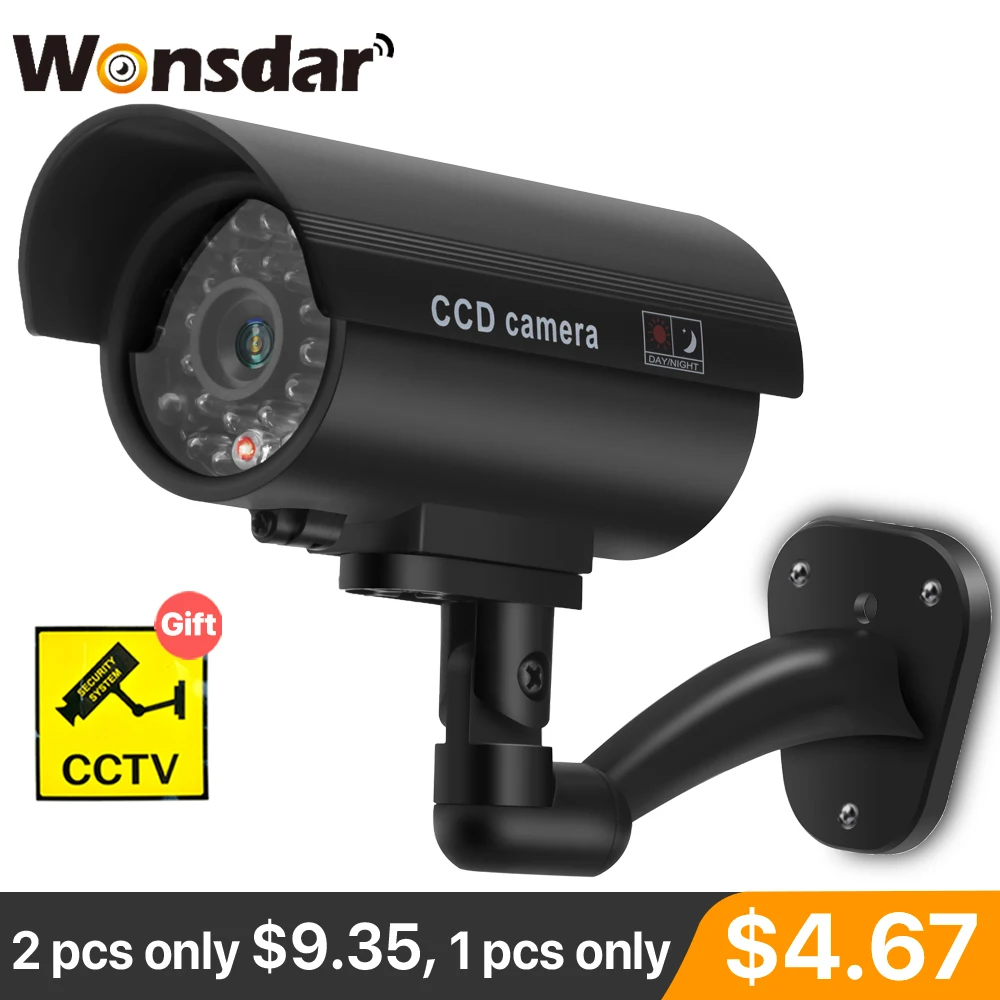 Fake Camera Outdoor Waterproof Security Bullet Dummy Flashing Red LED Monitor Indoor Simulation CCTV Surveillance | Безопасность и