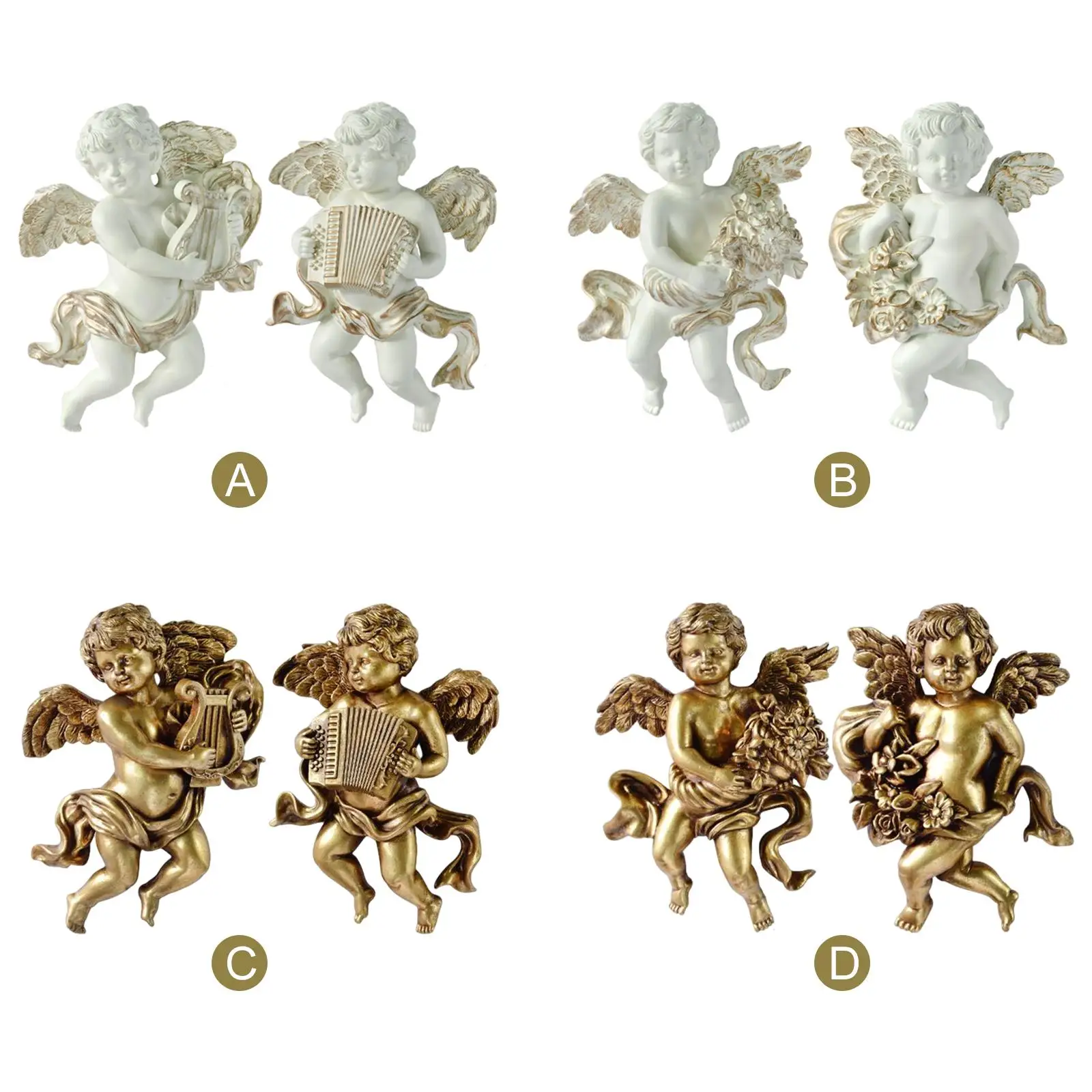 

2Pcs Cute Angel Statue Figurines Wall Sculpture Cherub Collectible Art Works for Barchurch Entrance Porch Restaurant Bedroom