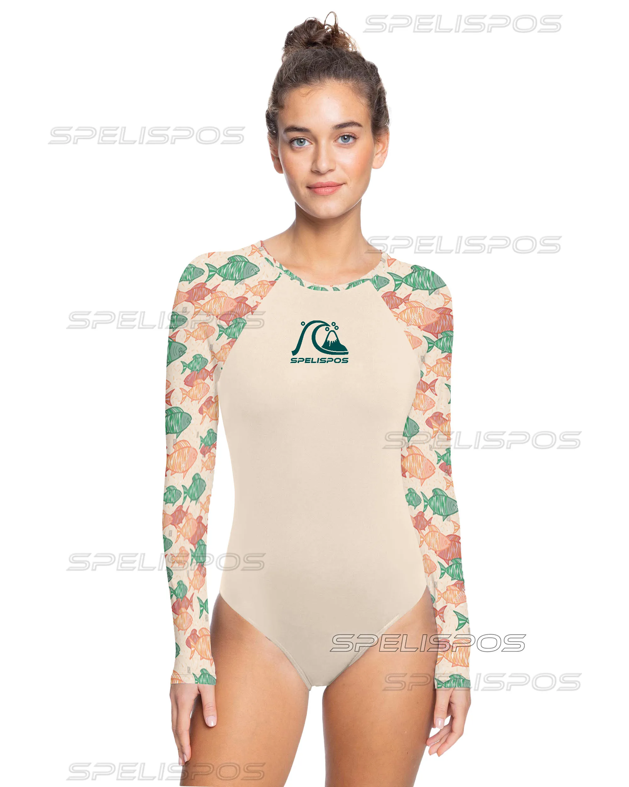SPELISPOS New One-Piece Swimsuit For Sports Round Long Sleeve Swimwear Surfing Bodysuit Leotard Women Swim Pool Sand Suit
