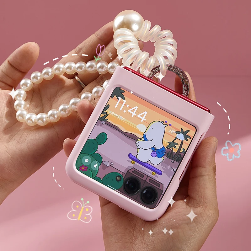 Для Motorola Razr 40 Ultra 2023 Сделай Сам ощущение кожи Вишня порошок матовый жемчуг