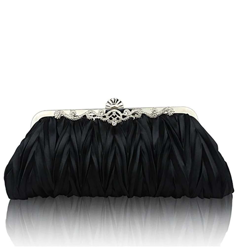 

Womens Satin Evening Clutch Wedding Party Purse Handbags (Black)