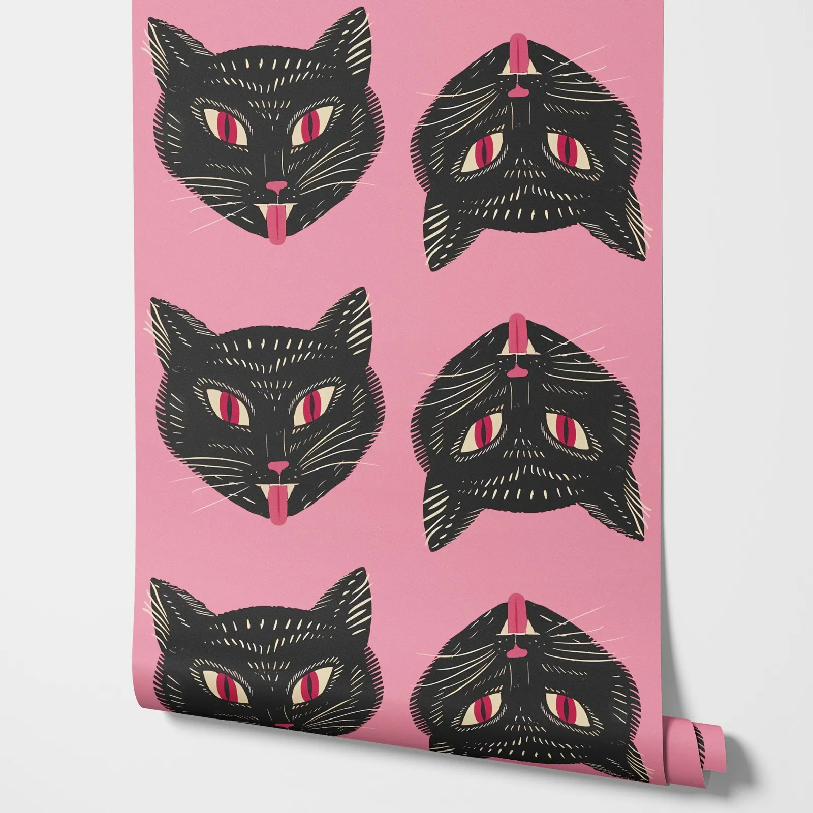 

Обои с черным котом, наклейка и наклейка, настенная бумага в стиле татуировки в стиле фанк с котом для украшения дома и офиса, самоклеящаяся или традиционная