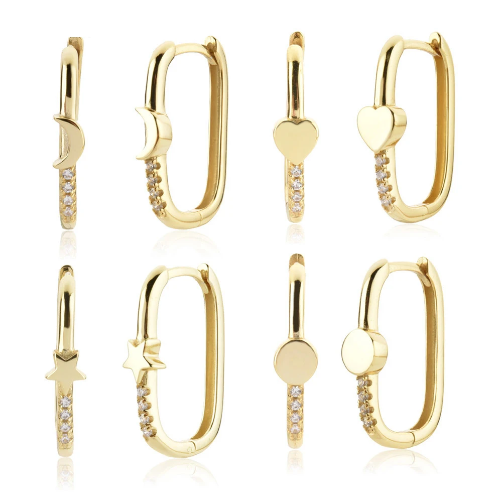 

S925 Silver Star Moon Rectangular Delicate Earrings Simple and Versatile Ladies Fashion Jewelry Trend Ins Same Earring Gift