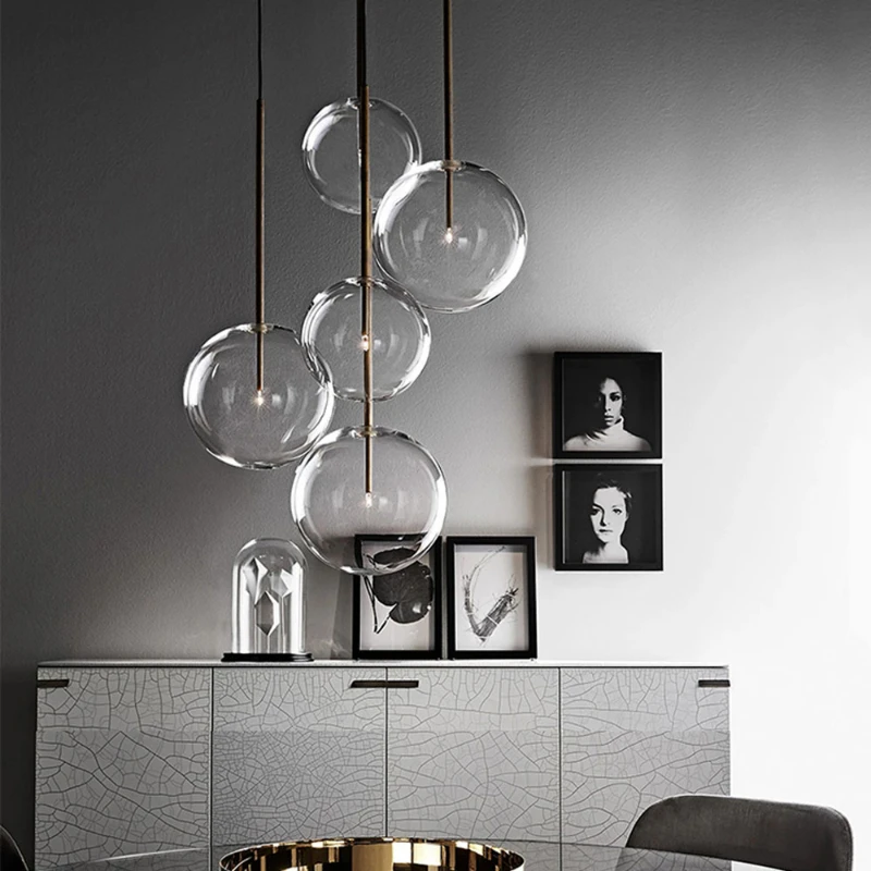 Modern Transparent Glass Lamp Shade Chandelier Nordic Creative Simple Design Dining Room Attic Bedroom Decoration Light Fixture images - 6