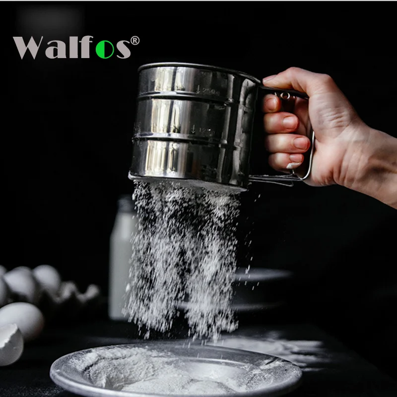 

WALFOS Stainless Steel Flour Sieve Cup Flour Sifter Fine Mesh Kitchen Gadget Powder Sieve Strainer Baking Icing Sugar Shaker