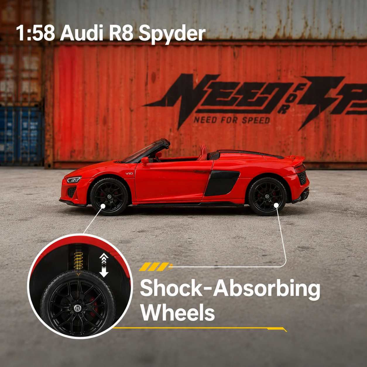 Фото Миниатюрная модель Audi R8 Spyder Convertible 1/58, коллекционная машинка из металлического сплава CCA, с вращающимися колесами, для демонстрации, подарок для парня №4