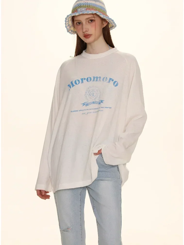 Лето 2023 новая сетчатая футболка с длинными рукавами и буквенным принтом женская