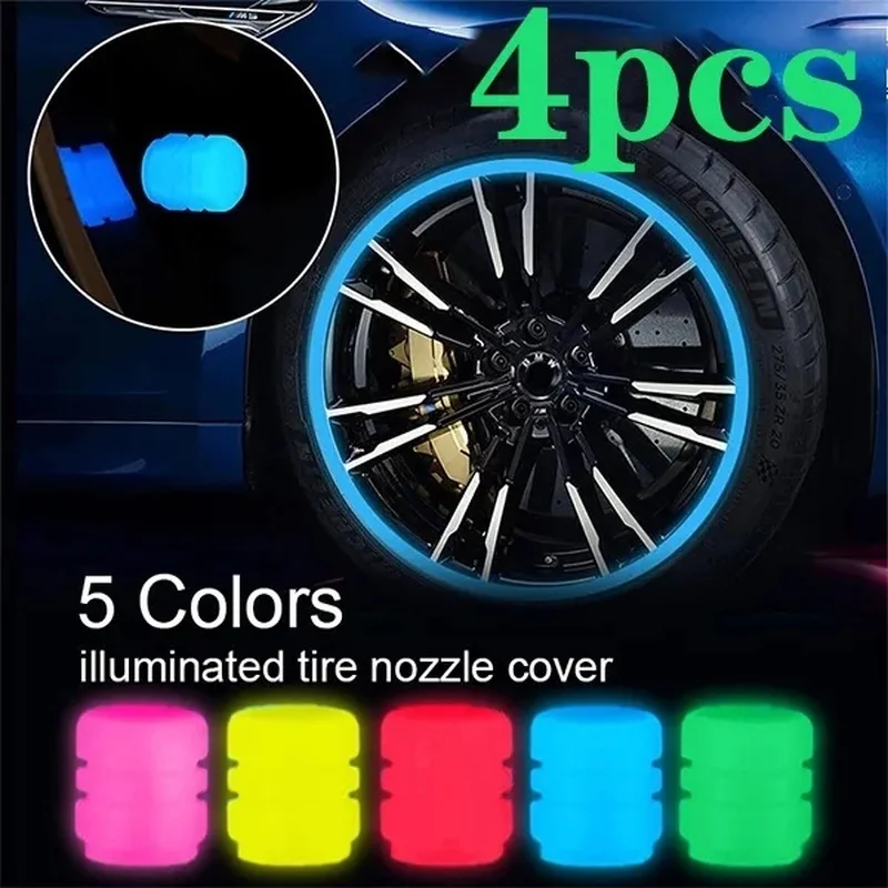 

4pcs Universal Luminous Tire Valve Cap Car Wheel Hub Glowing Dust-proof Decorative Tyre Rim Stem Covers for Motorcycle Bike