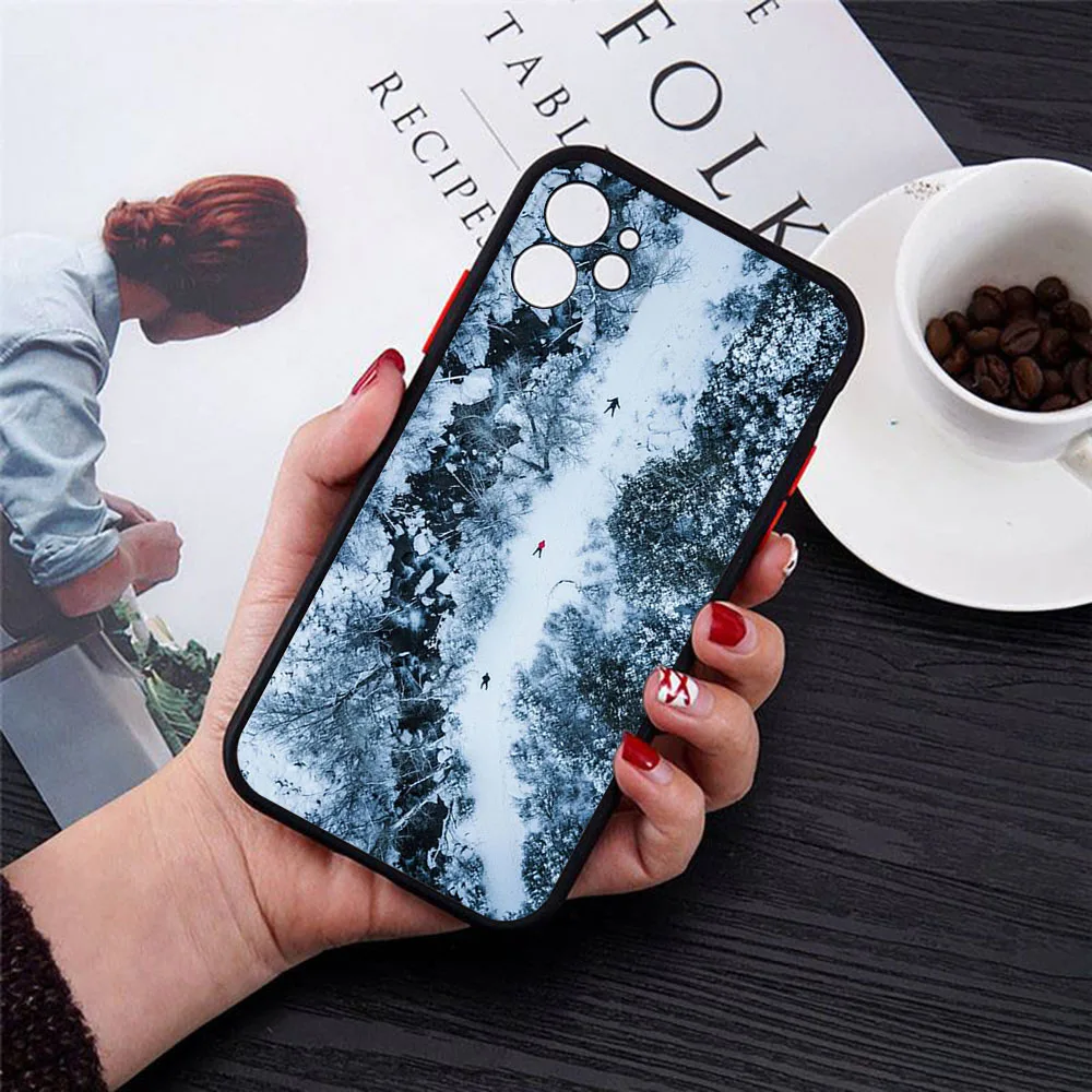 Skin Feel Translucent Phone Case For iPhone 16 Pro Max 15 14 13 12 11 7 8Plus SE Mini XR Ice Mountains Snow Frosted Black Cover