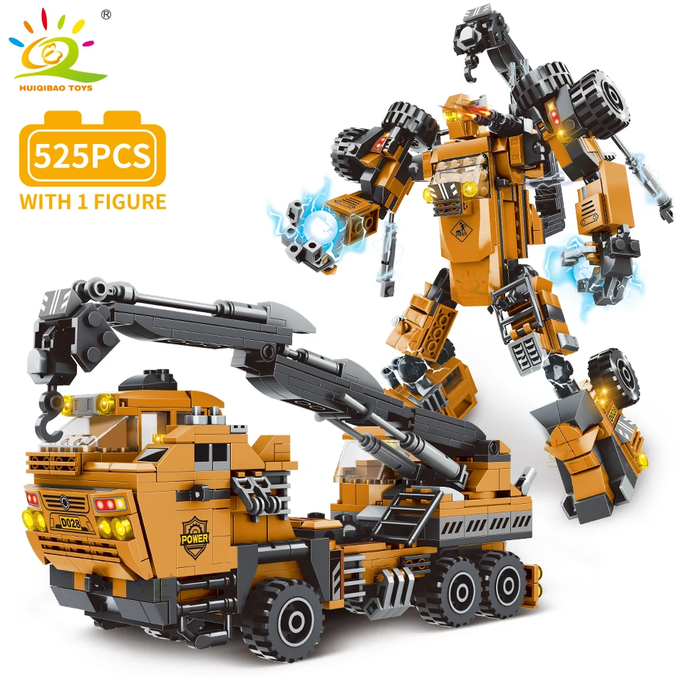 Модель инженерного грузовика HUIQIBAO строительные блоки автомобиль кран бульдозер