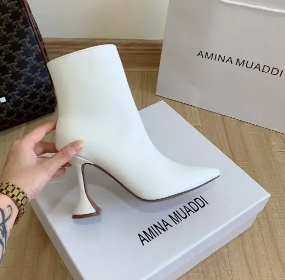 

ladies luxury brand boot Ankle-high buffed leather boots Pointed toe Zip side AMINA MUADDI Giorgia Boots Modified stiletto heel