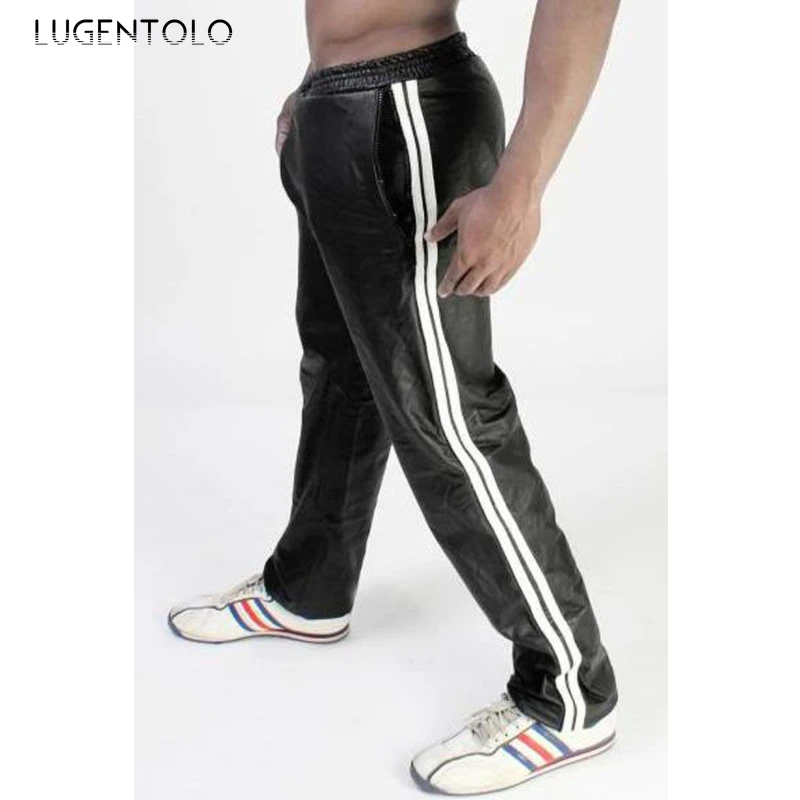 

Брюки мужские из искусственной кожи, повседневные Прямые Штаны со средней талией, уличная мода, большие размеры, осень