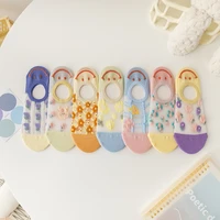 new women sock slippers fashion summer flower cotton casual thin transparent womens socks low top trendy high quality