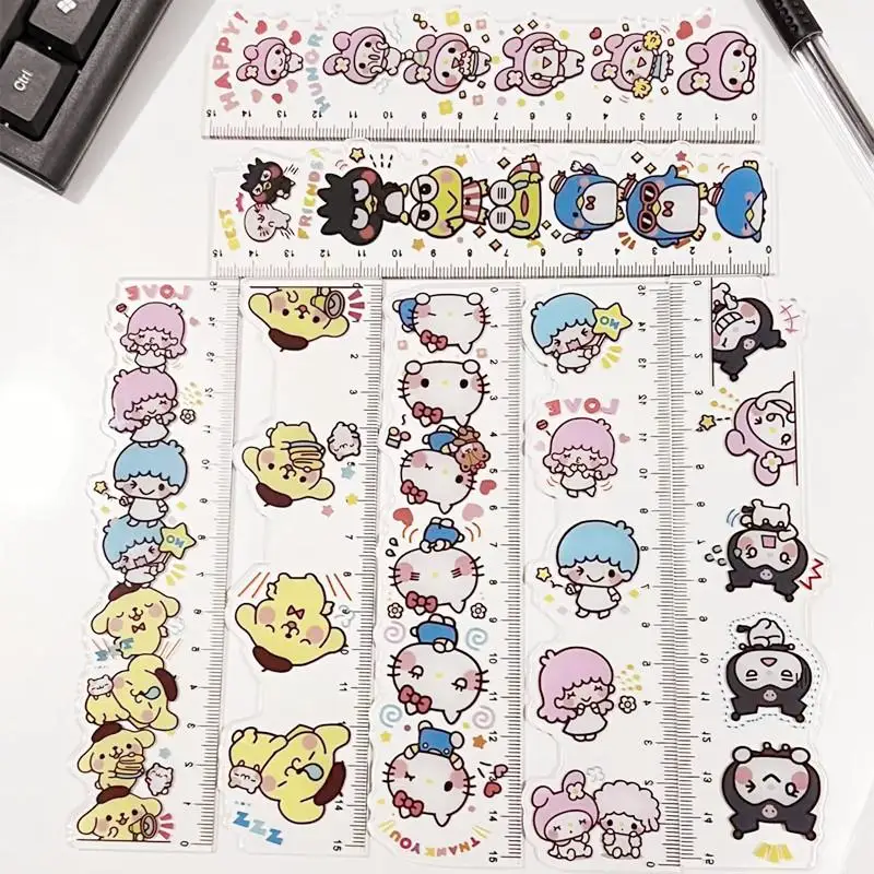 

Линейка аниме Sanrio Kawaii Hello Kittys My Melody Cinnamoroll аксессуары Милая прозрачная линейка для студентов измерительная картина подарок