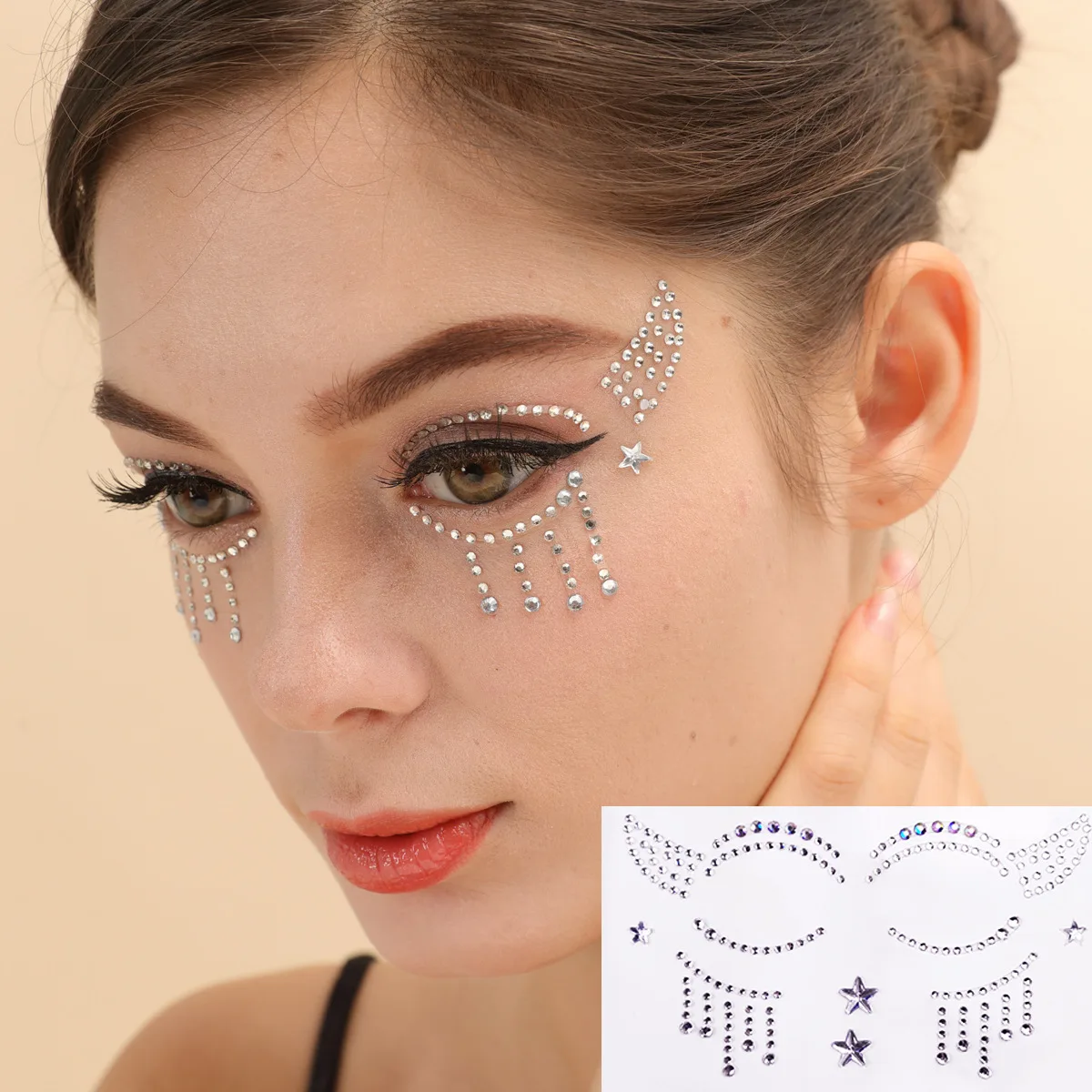 

3D Sexy Face Tattoo Stickers Temporary Tattoos Glitter Fake Tattoo Rhinestones for Woman Party Face Jewels Tatoo