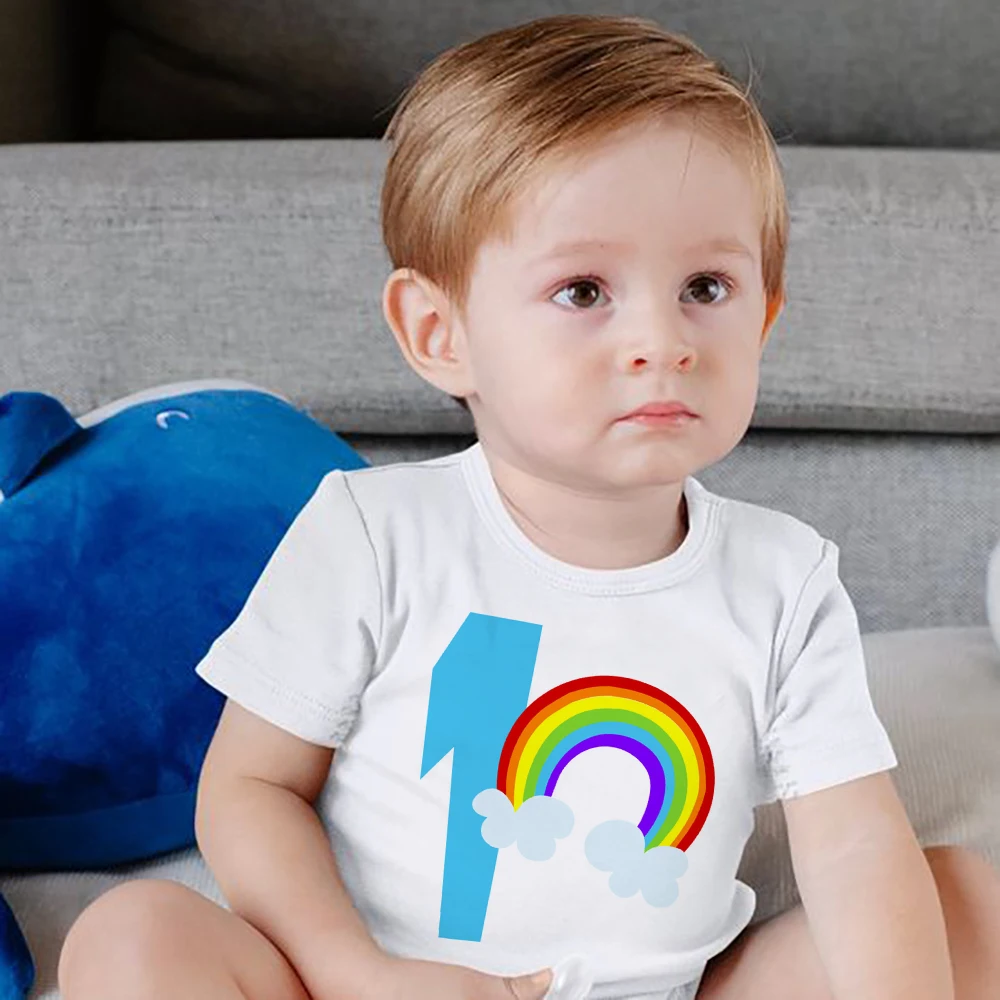 Funny Rainbow Kids Boys Tshirt Fashion Casual Short Sleeve Summer Clothes Cute Rainbow Print 1-8 Years Old Birthday Best Gifts