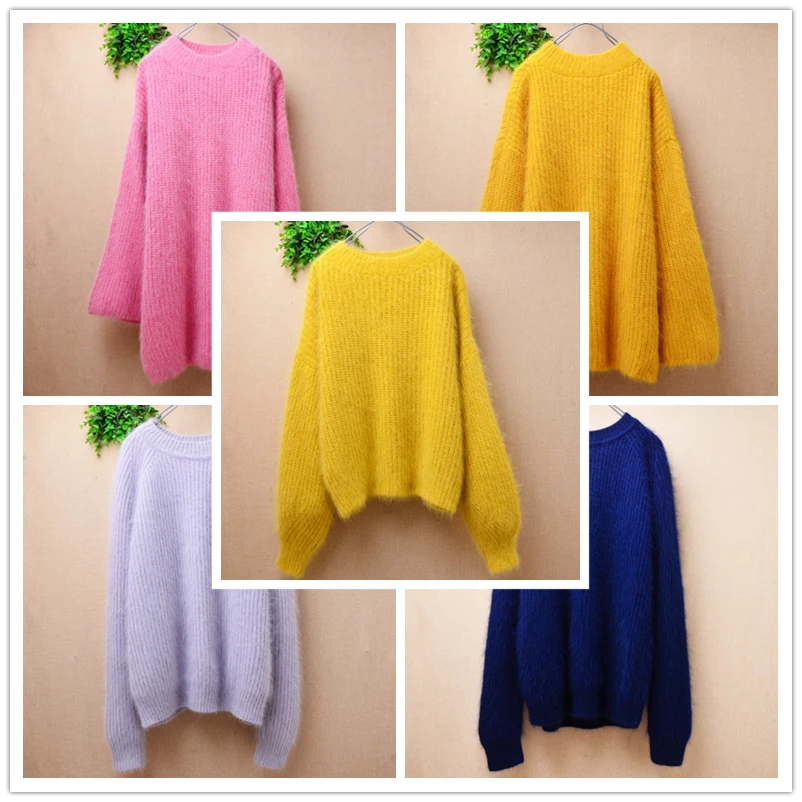 Женская осенне-зимняя одежда волосатый ангорский кролик вязаный свободный