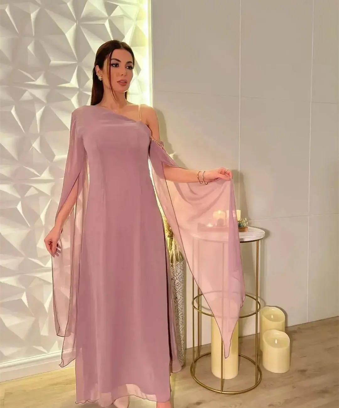 

Элегантные короткие розовые вечерние платья в мусульманском стиле из крепа до колен на молнии сзади Abendkleid Платья для вечеринок для женщин