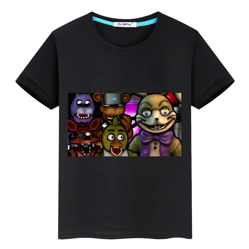 

FNAF Summer boy anime Tees Print Short Casual Tops y2k one piece Bear Rabbit Game Kawaii 100%Cotton T-shirt kids clothes girls
