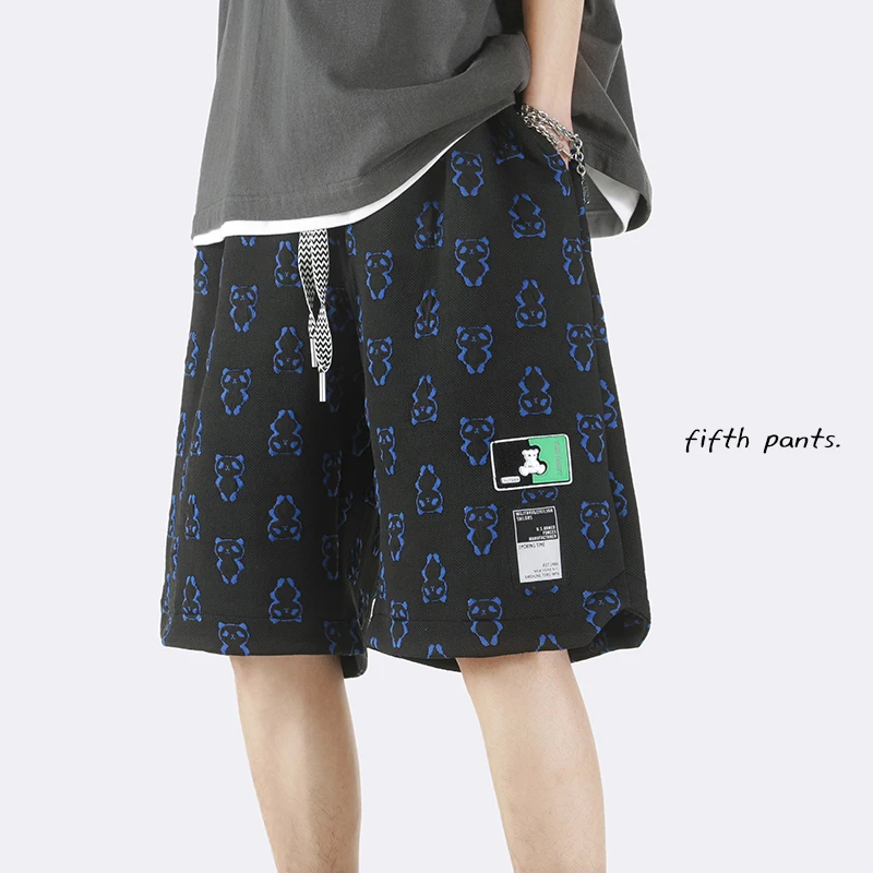 Panda Graphic Print Shorts For Men Korean Style Elastic Waist Short Pants Unisex Trunks Sports Jogger Shorts