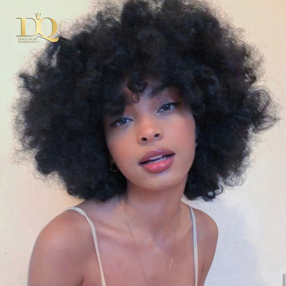 Peluca corta rizada Afro para mujeres negras, cabello humano brasileño Remy, barata, hecha a máquina, Envío Gratis
