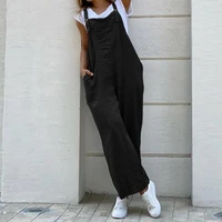 womens jumpsuit solid color sleeveless loose type deep crotch strappy summer romper female clothes