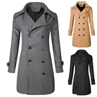 Мужское пальто, двубортное тонкое длинное пальто в Корейском стиле, толстая тонкая теплая однотонная ветровка, куртка для осени и зимы, куртка