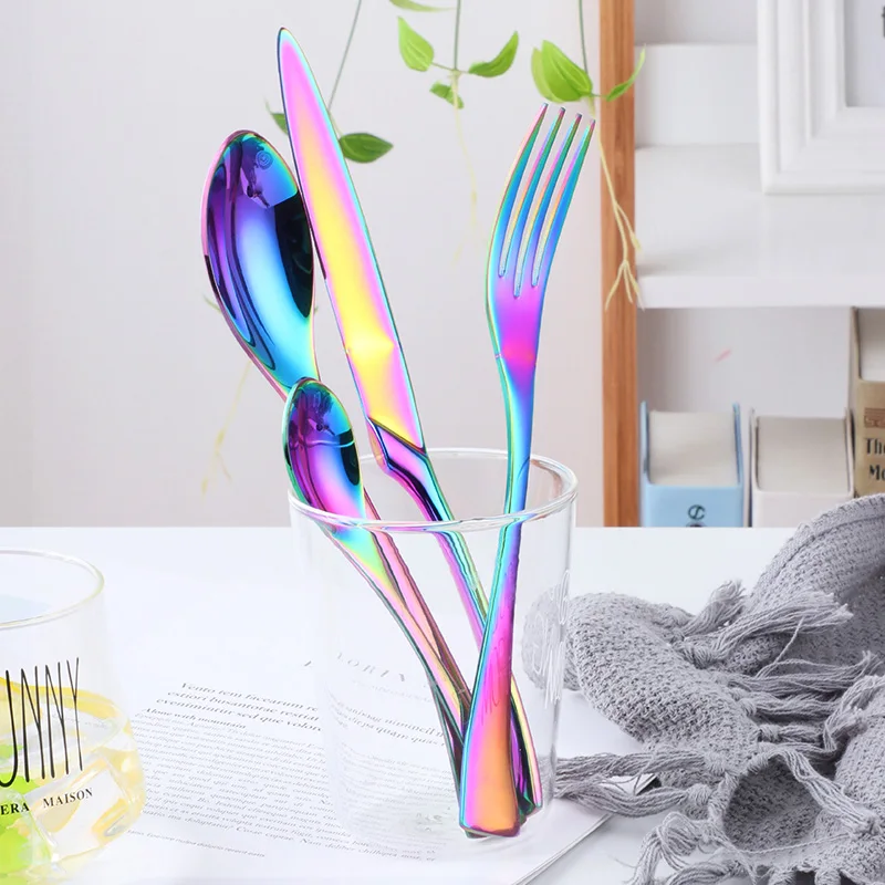 16-32 шт. набор столовых приборов из нержавеющей стали Радужный столовая посуда