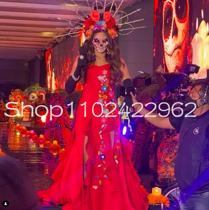 Красные мексиканские культуры Русалка Выпускные платья без бретелек пятнистая