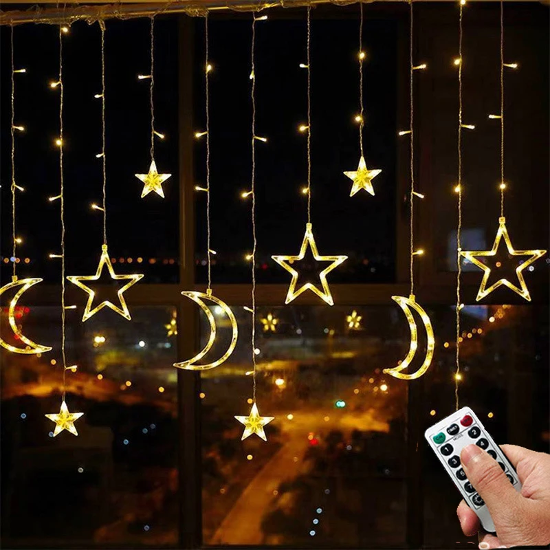 

Moon Star LED Fairy String Curtain Light Garland EID Mubarak Ramadan Decoration Islam Muslim Party Decor Eid Al Adha Lighting