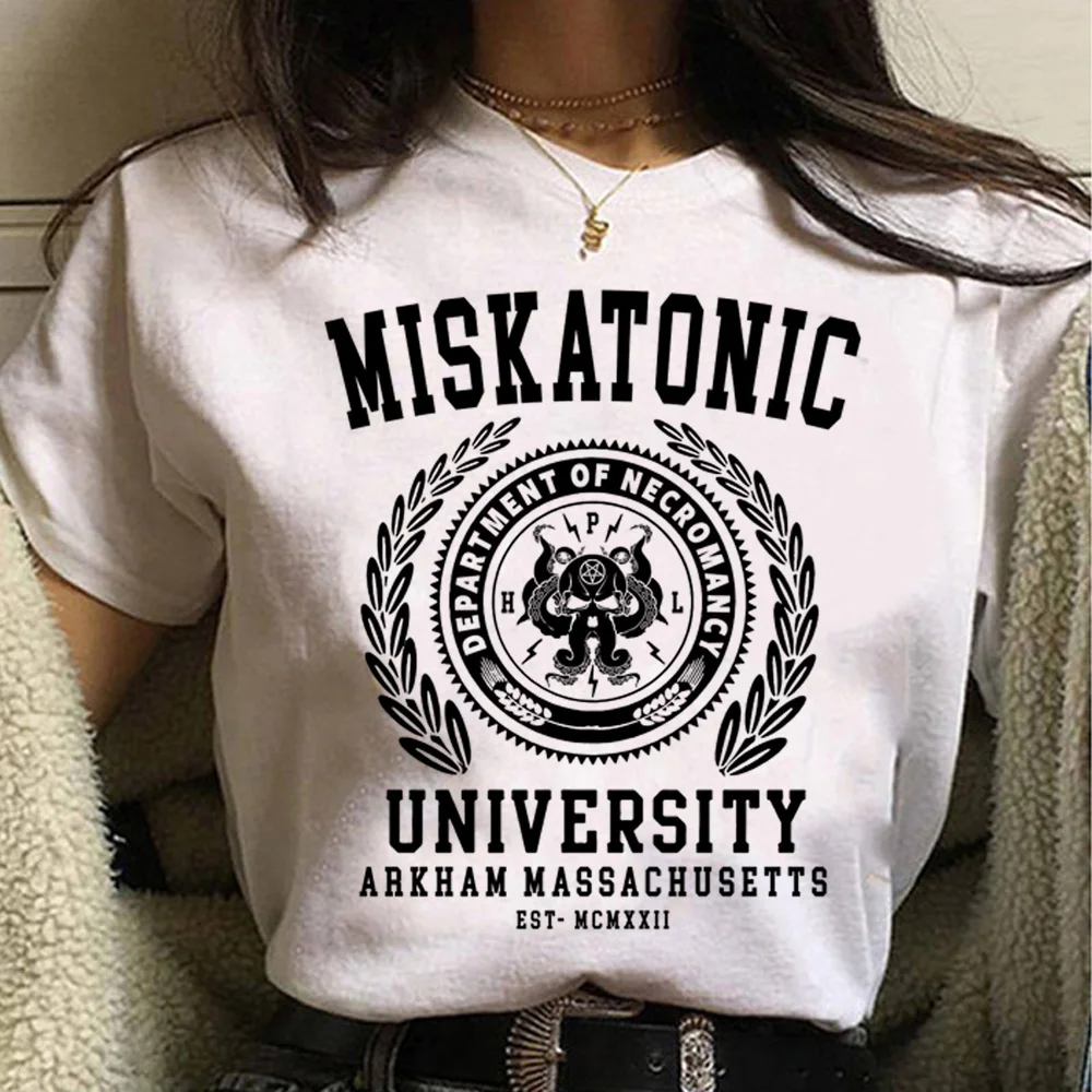 

Футболка CTHULU AND LOVECRAFT - MISKATONIC UNIVERSITY Женская забавная футболка, женская одежда из аниме