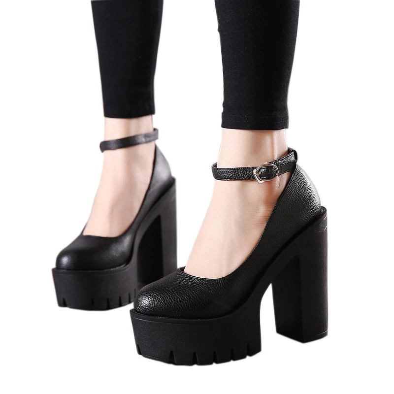 

Spring Autumn Casual High Heels Shoes Sexy Chunky Heel Platform Shoes White Black Size 42 Single shoes